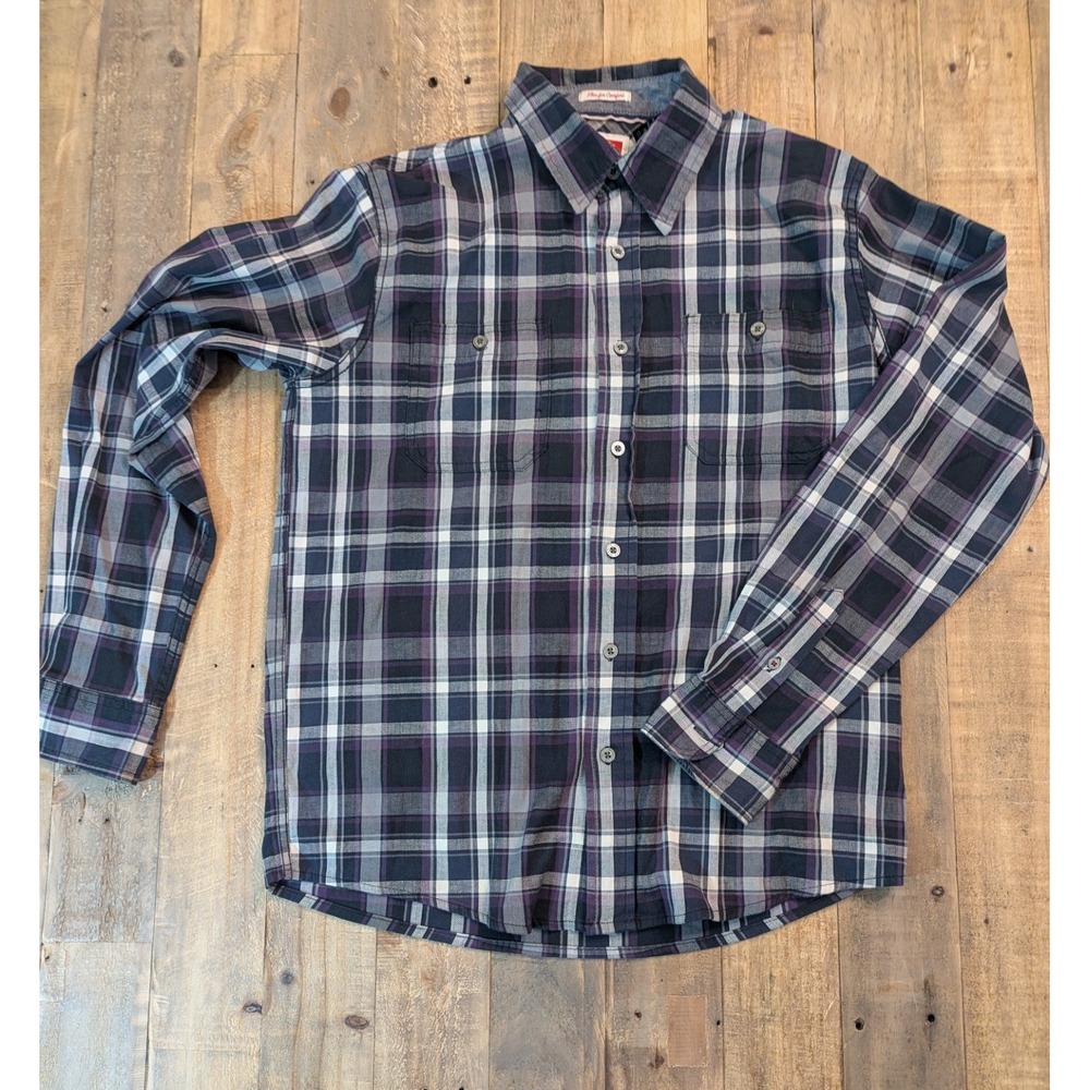 Wrangler Flex Button Up Long Sleeve Plaid Shirt Mens Medium Purple JRP2SVA